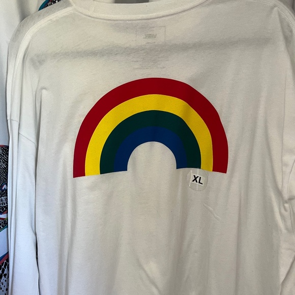 Vans NWT XL White Custom Fit Retro Rainbow Pride LGBTQ+ Long Sleeve T-Shirt - Picture 2 of 3